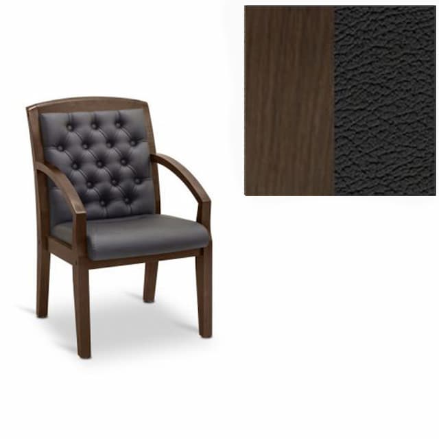 Кресло посетителя Юнитекс Граф+с утяжкой натуральная кожа черная/дерево венге